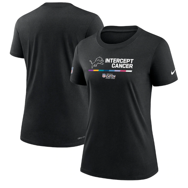 Women's Detroit Lions 2022 Black Crucial Catch Performance T-Shirt(Run Small)